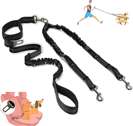 TangleFree™ Dual Dog Leash – 360° No-Tangle Adjustable Leash for Two Dogs (Black)