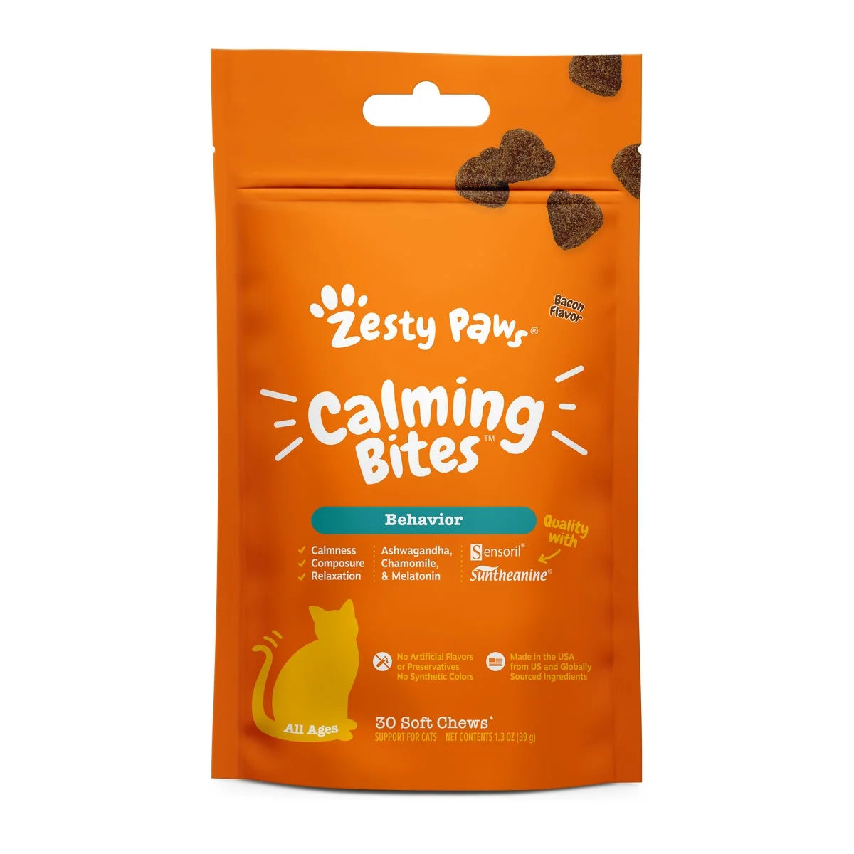 CalmiPaws™ Bacon-Flavored Calming Bites for Cats – Stress & Anxiety Relief Supplement 